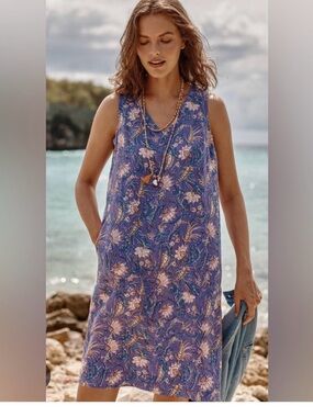 J. Jill Floral Linen Dress With Pockets Size Large